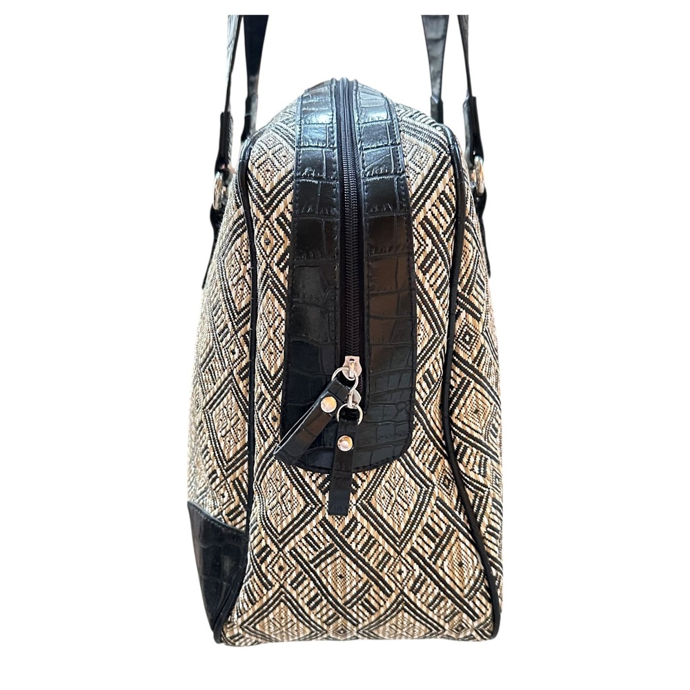 Naturalizer Geometric Pattern Satchel Handbag Bla… - image 8